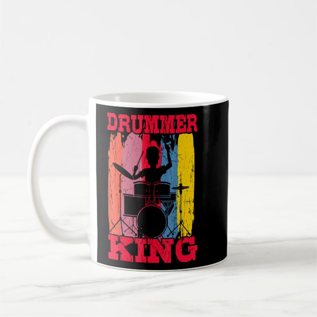 Drummer Kung Drums Kit Trap Set Snare Bass Hi-Hat Kaffemugg (Vänster)