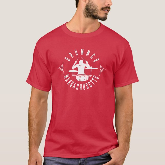 Drummer Massachusetts White Färg T Shirt (Framsida)