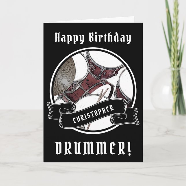 Drummer med eget namn Drummer Birthday Card Drumst Kort (Framsida)