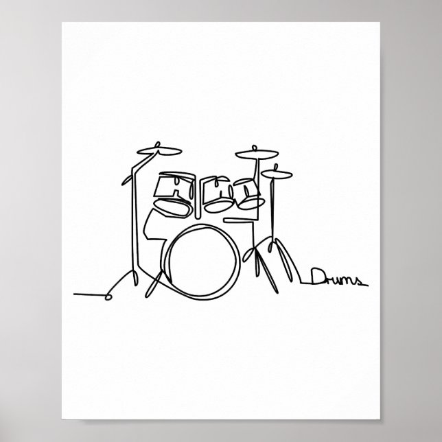 Drummer Music Design One-Line Drums Poster (Framsidan)