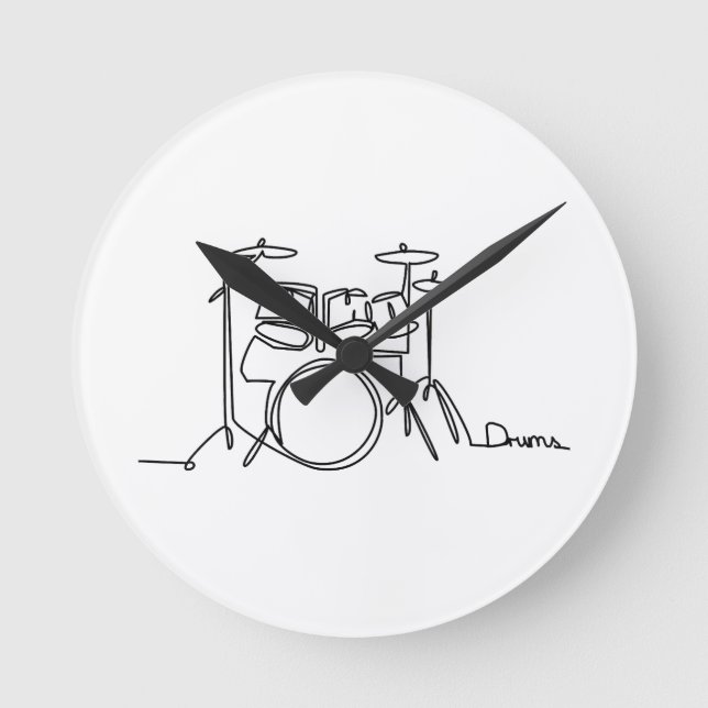 Drummer Music Design One-Line Drums Rund Klocka (Framsida)