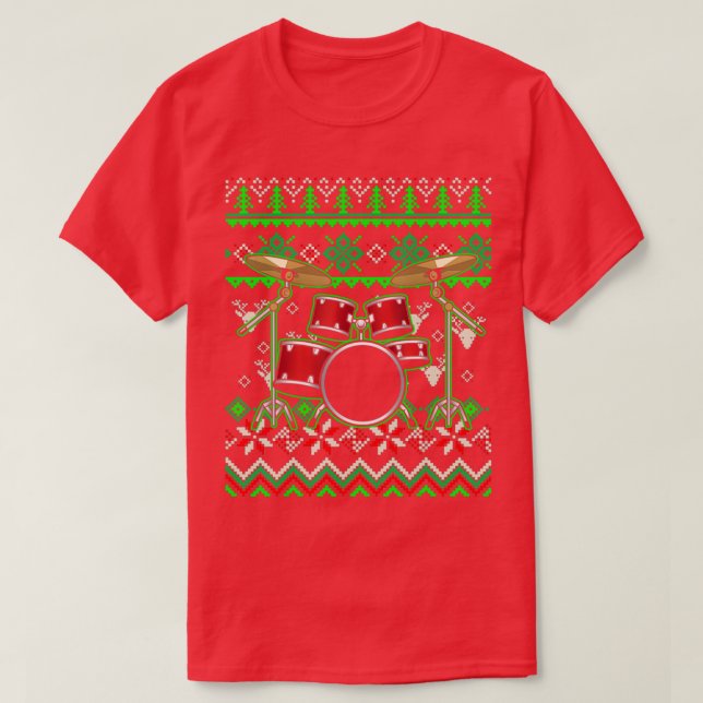 Drummer Musical Instrument Ugly Christmas  T Shirt (Design framsida)