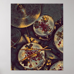 Drummer Musician Bloody Drum Kit Rock N Roll Skriv Poster