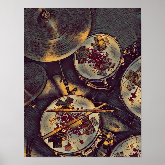 Drummer Musician Bloody Drum Kit Rock N Roll Skriv Poster (Framsidan)