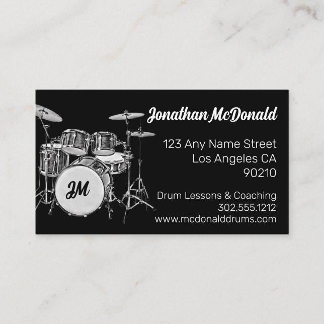 Drummer Musician Drum Kit Music Teacher Drumming Visitkort (Framsida)