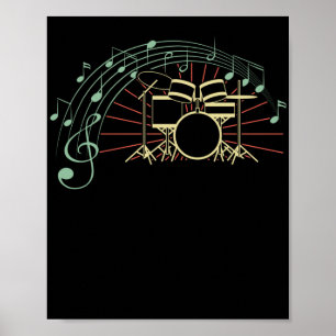 Drummer Notes Retro Drummer Musician Drumsticks Poster