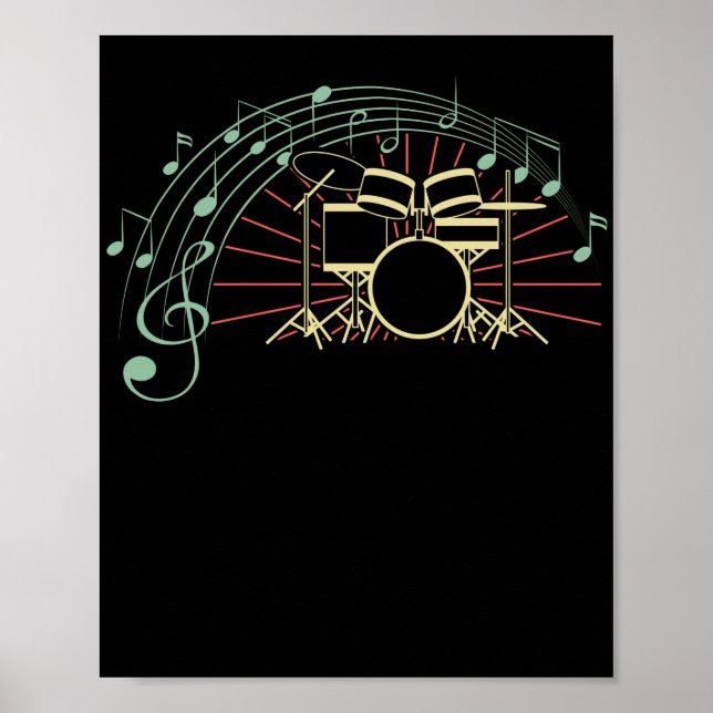 Drummer Notes Retro Drummer Musician Drumsticks Poster (Framsidan)