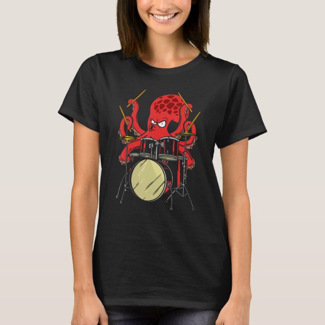 Drummer Octopus Drumstick Playing Drum Sea Animal  T Shirt (Framsida)
