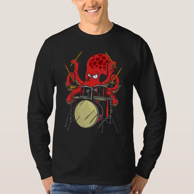 Drummer Octopus Drumstick Playing Drum Sea Animal  T Shirt (Framsida)
