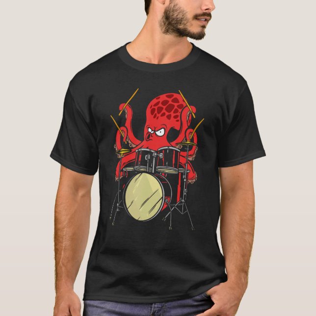 Drummer Octopus Drumstick Playing Drum Sea Animal  T Shirt (Framsida)