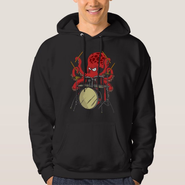 Drummer Octopus Drumsticks Drumset Hoodie (Framsida)