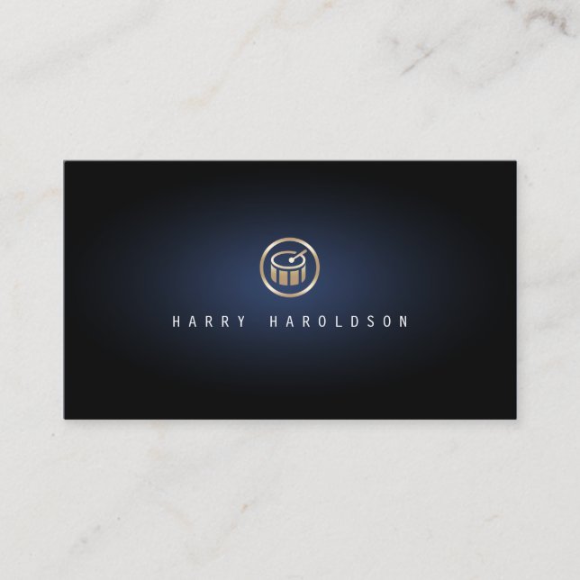 Drummer Percussionist Drum Icon Blue Glow Musician Visitkort (Framsida)