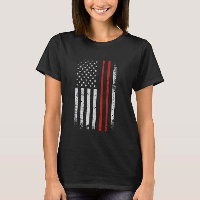 Drummer Percussionist Drumsticks Distress USA Fl T Shirt (Framsida)