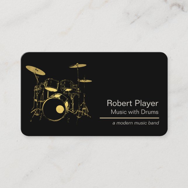 Drummer Percussionist Guld Drum Set Music händelse Visitkort (Framsida)