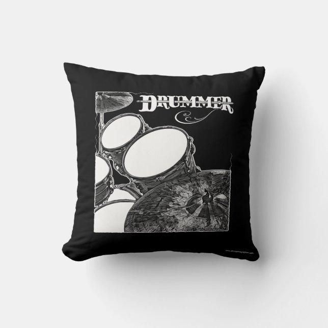 Drummer Pillow Sten & Roll Music Drum Kit Drumming Kudde (Framsida)