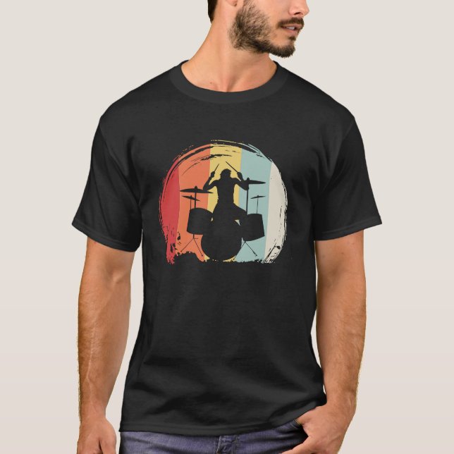Drummer Retro 60s 70s Style Drum Set T Shirt (Framsida)