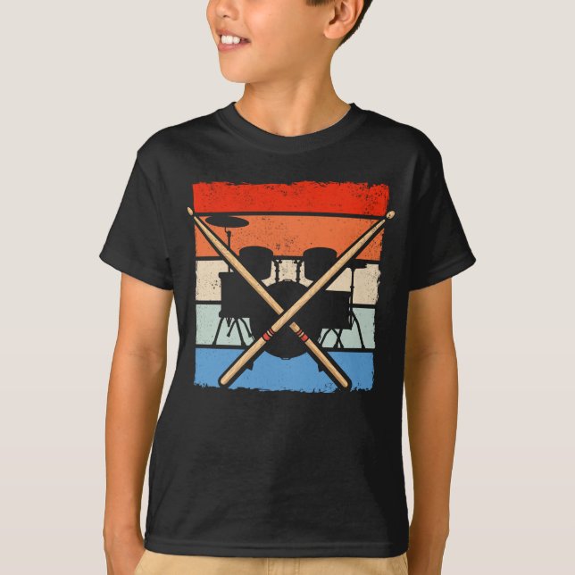 Drummer Retro Drum Sticks Music Älskare T Shirt (Framsida)