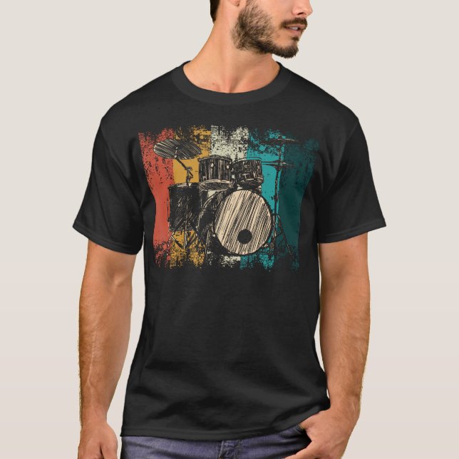 Drummer Retro Drumset Set Drumset T Shirt (Framsida)