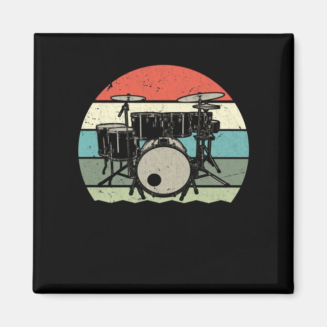 Drummer Retro Drumset Sten Band Drum Musician Magnet (Framsidan)