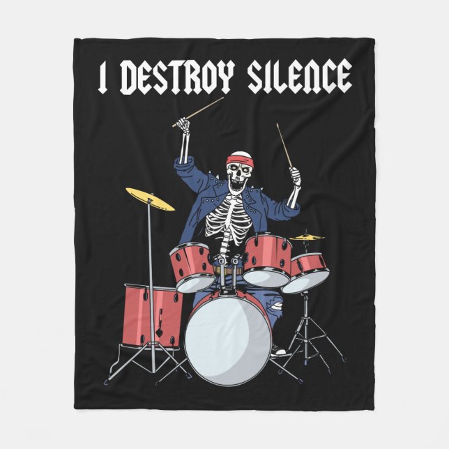 Drummer Rock musik Band Drums I Destroy Silence Fleecefilt (Framsidan)
