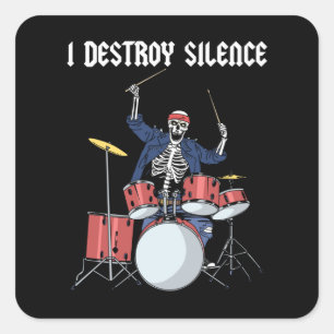 Drummer Rock musik Band Drums I Destroy Silence Fyrkantigt Klistermärke