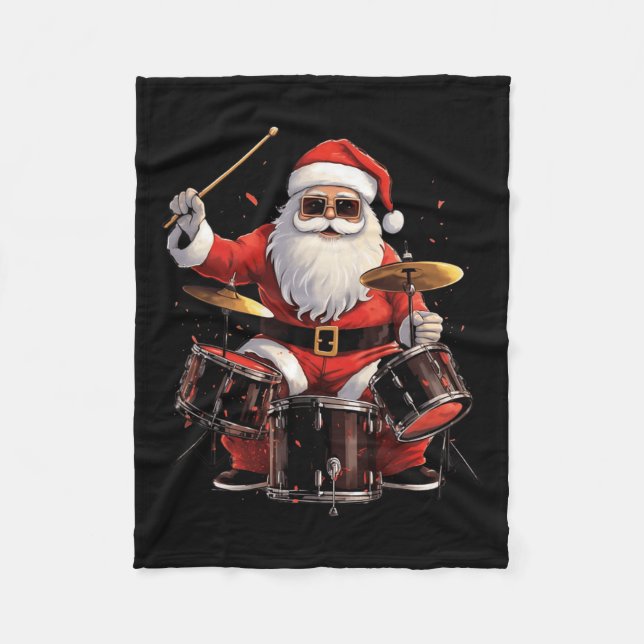 Drummer Santa Spelar Drums Funny juldrumme Fleecefilt (Framsidan)