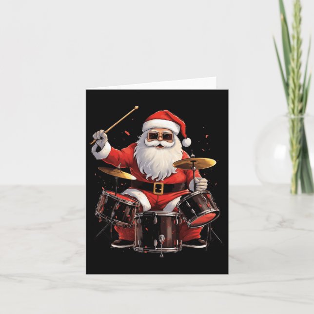 Drummer Santa Spelar Drums Funny juldrumme Kort (Framsida)