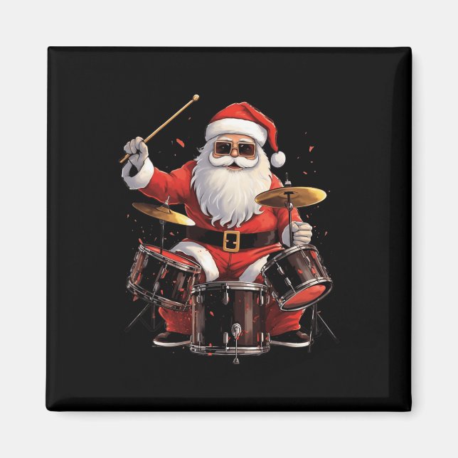 Drummer Santa Spelar Drums Funny juldrumme Magnet (Framsidan)