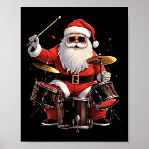 Drummer Santa Spelar Drums Funny juldrumme Poster