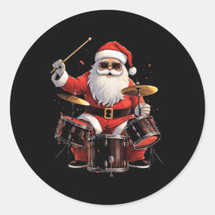 Drummer Santa Spelar Drums Funny juldrumme Runt Klistermärke