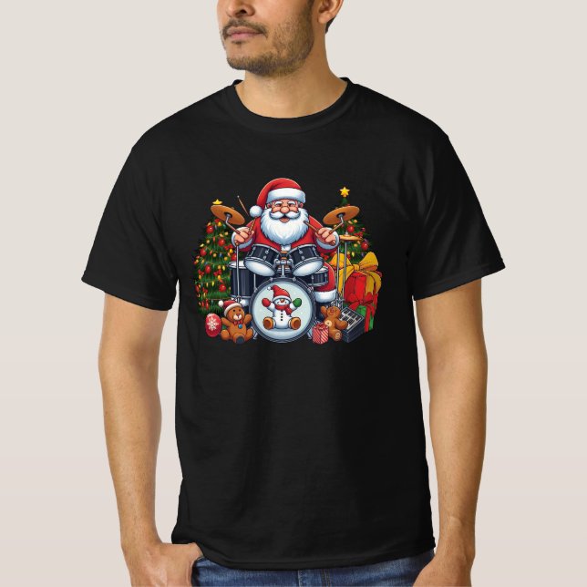 Drummer Santa Spelar Drums jul Drumming San T Shirt (Framsida)