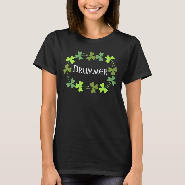 Drummer Shamrock Oval T Shirt (Framsida)