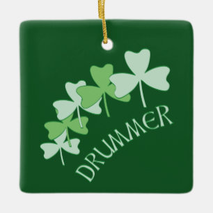 Drummer Shamrocks Outlines Grönt Julgransprydnad Keramik