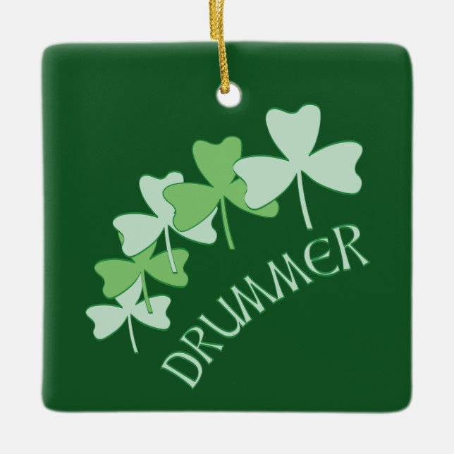 Drummer Shamrocks Outlines Grönt Julgransprydnad Keramik (Framsida)