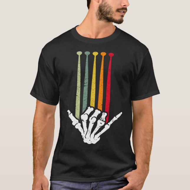 Drummer Skeleton DrumStick Rock musik Drums Retro T Shirt (Framsida)