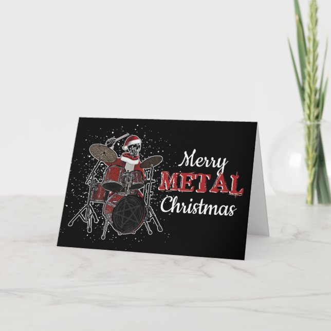Drummer Skeleton Santa Heavy Metall Drum jul Helgkort (Framsida)