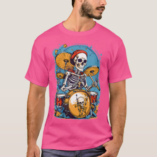Drummer Skeleton spelar upp drummar för Halloween  T Shirt