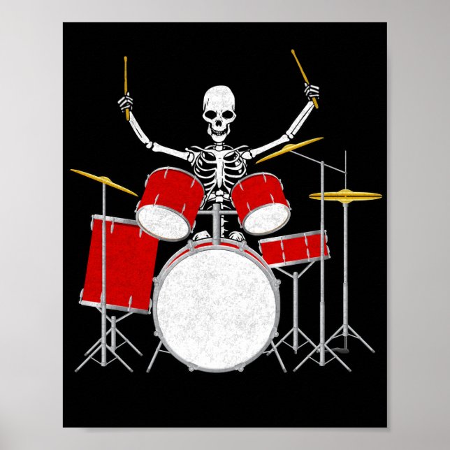Drummer Skeletton Drummer Musician Drumsticks Poster (Framsidan)