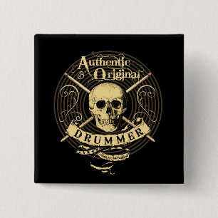 DRUMMER Skull Snare Drum Drumsticks Drumming Butto Knapp