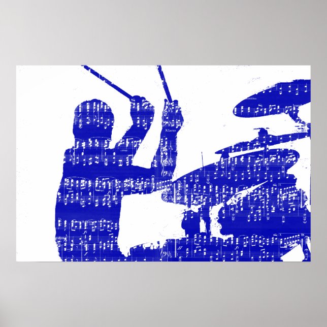 Drummer sticks Shadow Blue w Music grunge Poster (Framsidan)