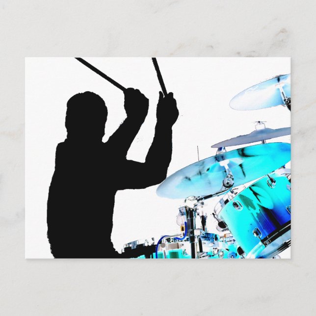 Drummer-stift i luft skuggblåa inverttrummor vykort (Framsida)