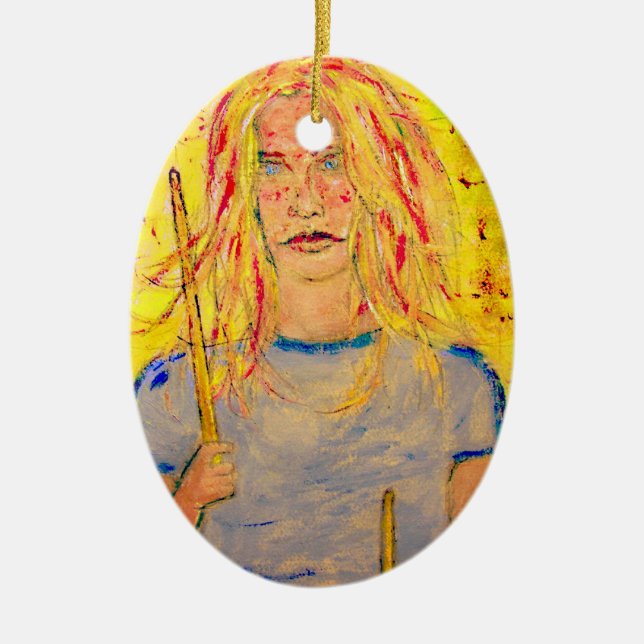 drummer tjej uppför julgransprydnad keramik (Framsidan)