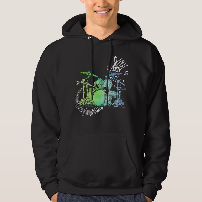 Drummer Watercolor Drummer Musician Drumsticks Hoodie (Framsida)