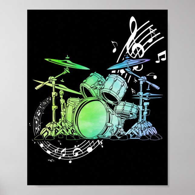 Drummer Watercolor Drummer Musician Drumsticks Poster (Framsidan)