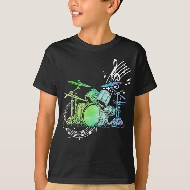 Drummer Watercolor Drummer Musician Drumsticks T Shirt (Framsida)