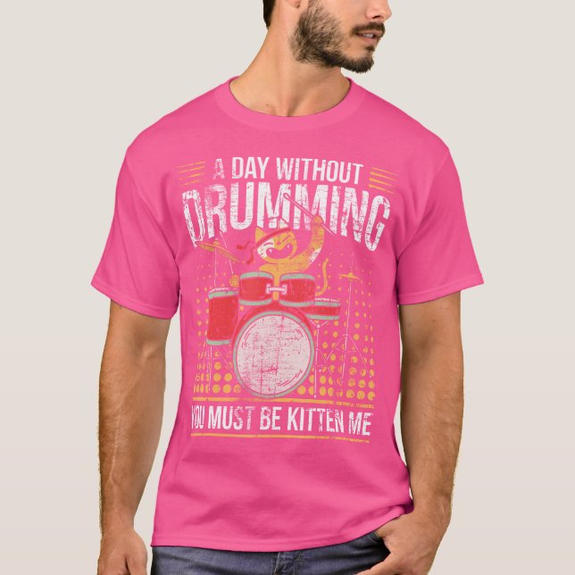 Drumming Cat Drummer Kitten Drum Set T Shirt (Framsida)