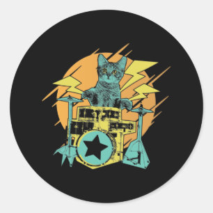 Drumming Cat Rock musik Kitten Runt Klistermärke