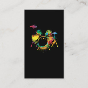 Drumming Colorful Drum Set Retro Drummer Visitkort