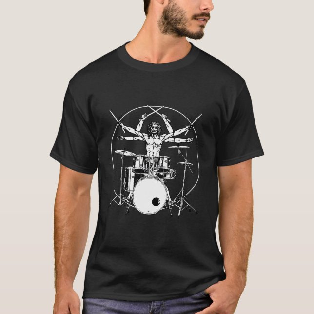 Drumming Drum Da Vinci Vitruvian Drummer T Shirt (Framsida)