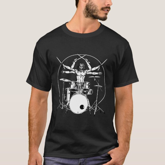 Drumming Drum Da Vinci Vitruvian Drummer T Shirt (Framsida)
